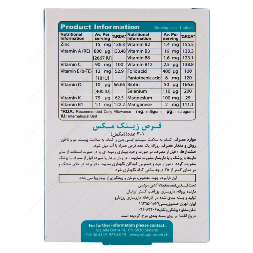 قرص زینک مکس، قرص زینک مکس ویواتیون