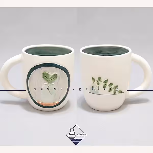 ماگ دستساز برجسته گل و گلدان