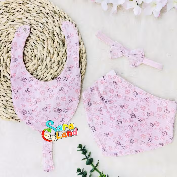 ست پیشبند نوزاد دخترانه طرح گل