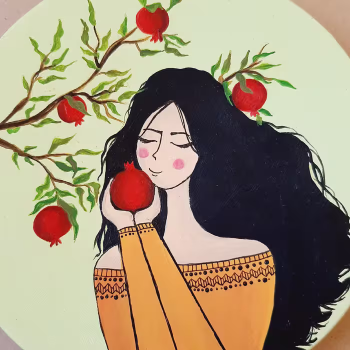 دیوار کوب یلدایی ، دختر  یلدا ، انار و دختر، دختر انار