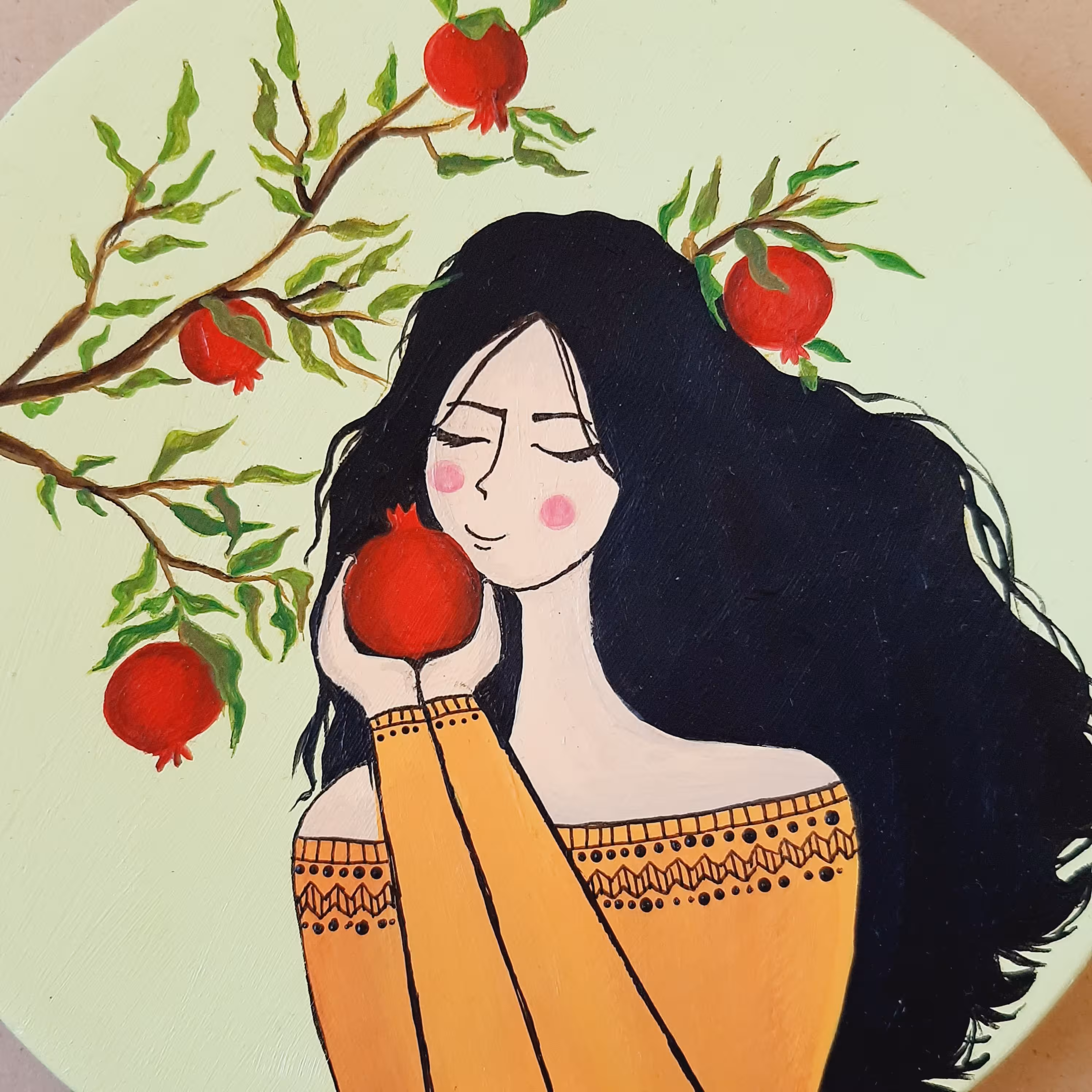 دیوار کوب یلدایی ، دختر  یلدا ، انار و دختر، دختر انار