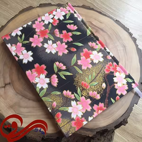 دفتر قطع وزیری طرح گل صورتی Fabric Handmade Notebook