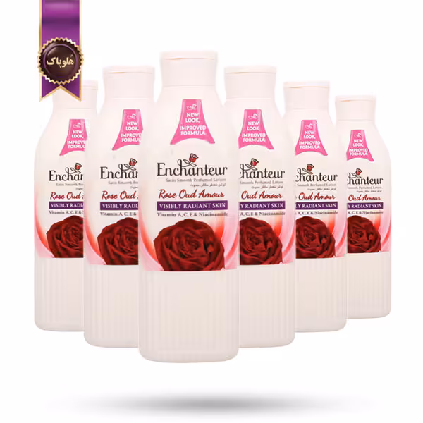 6 عدد لوسیون بدن انشانتور Enchanteur مدل رایحه‌ی ترکیبی گل رز و عود Rose Oud Amour حجم 250 میلی لیتر (اورجینال)