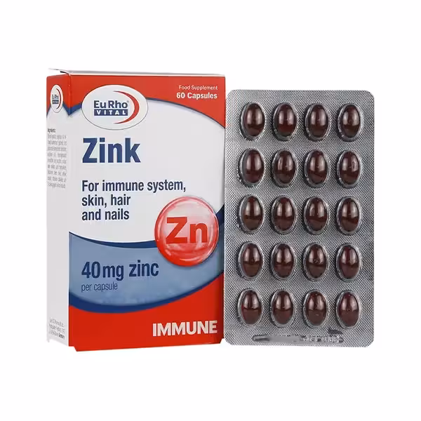 قیمت و خرید کپسول ژلاتینی زینک 40 میلی گرم یوروویتال 60 عدد