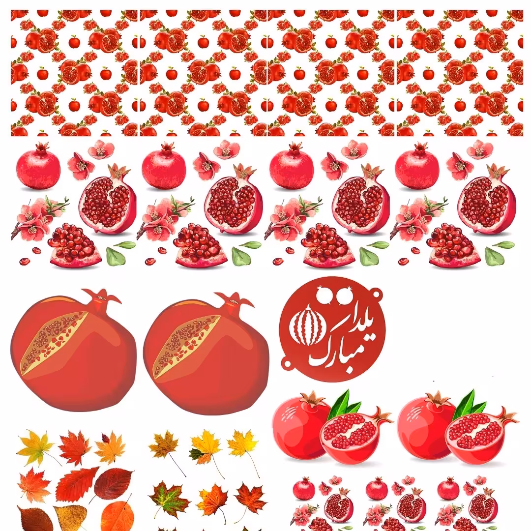 ترنسفر برچسبی شفاف a4 طرح یلدا کد 4 سایز اشکال 3 و 5 سانتی متری مناسب کارهای رزینی