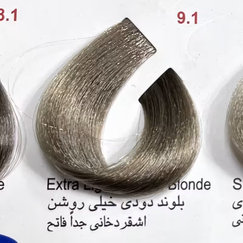 رنگ بلوند دودی خیلی روشن 9.1 ،رنگ مو کم آمونیاک پیلون و یک عدد اکسیدان | amazonchi