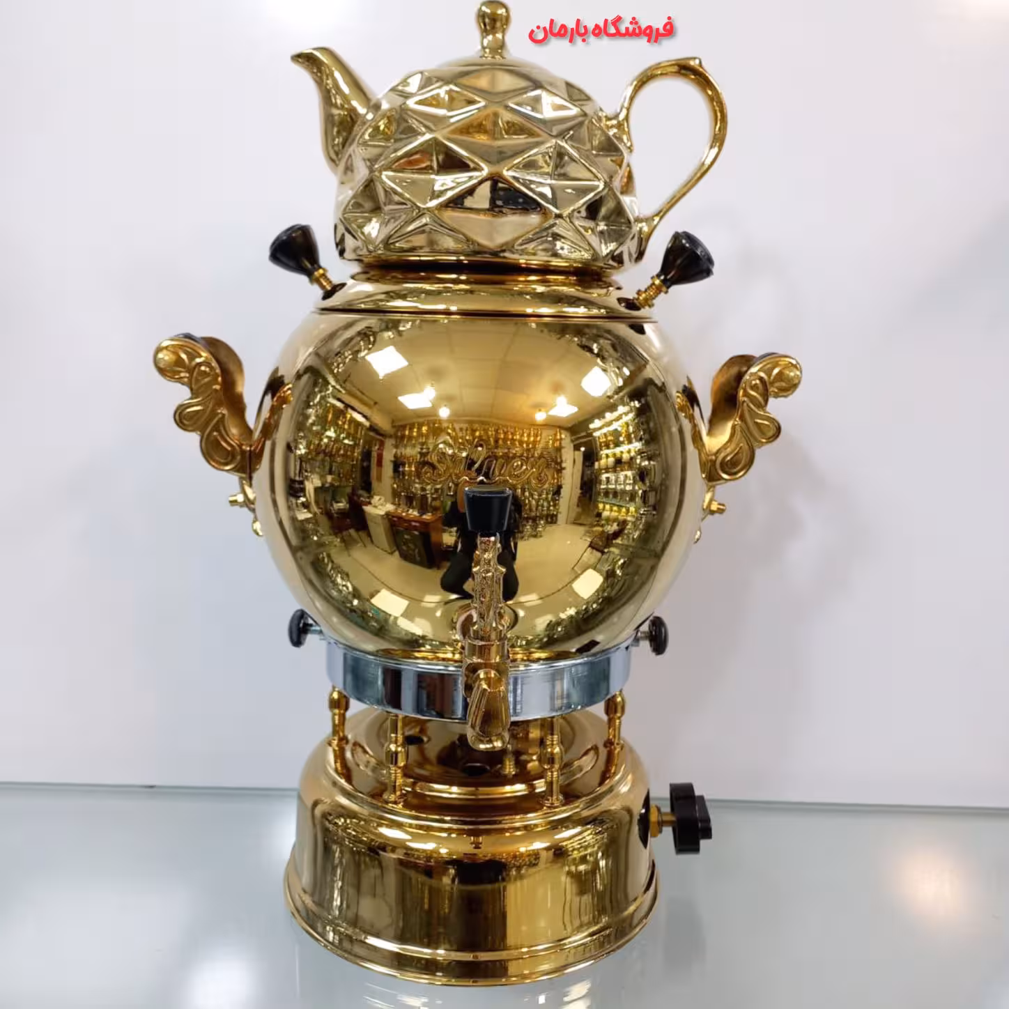 سماور گازی سیلور مدل توپی طلایی ترموکوپل دار