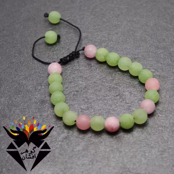 دستبند جید سبز و صورتی مات خوشرنگ کد D_1872