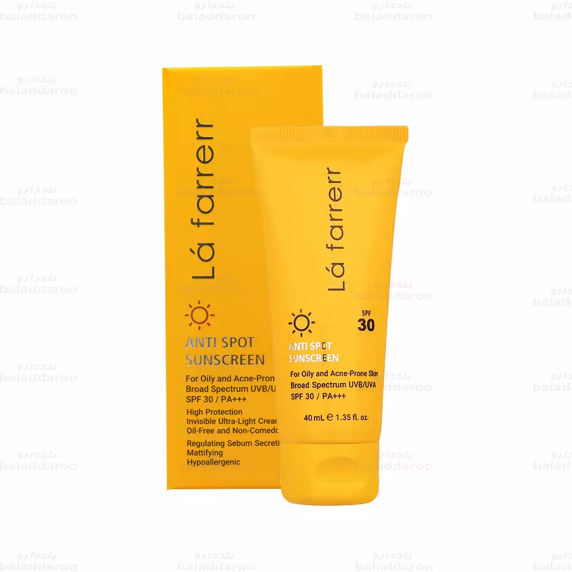 کرم ضدآفتاب و ضد لک بی رنگ لافارر مدل SPF 30 مناسب پوست های چرب حجم 40 میلی لیتر
