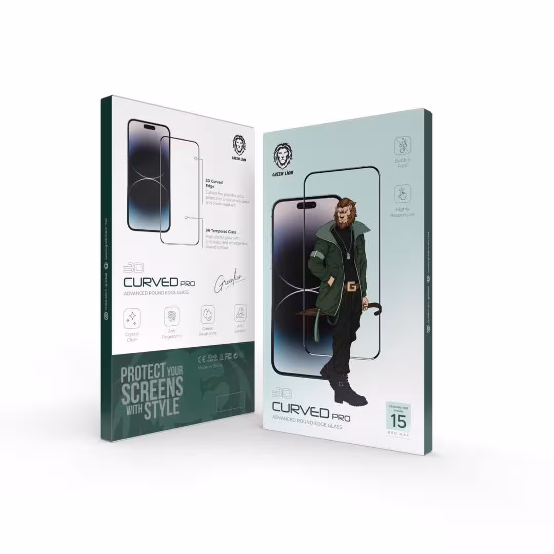 محافظ صفحه نمایش شفاف کرود پرو سری 15 گرین Green 3D Curved Pro Advanced Round Edge Glass15/15pro/15plus/15promax