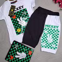 تیشرت شلوارک سفید مشکی اسپرت دخترانه پسرانه نخی 