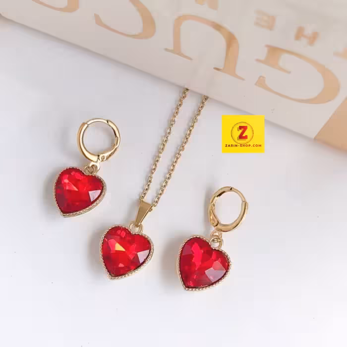 نیم ست برنجی جواهری نگینی زنانه یاقوتی