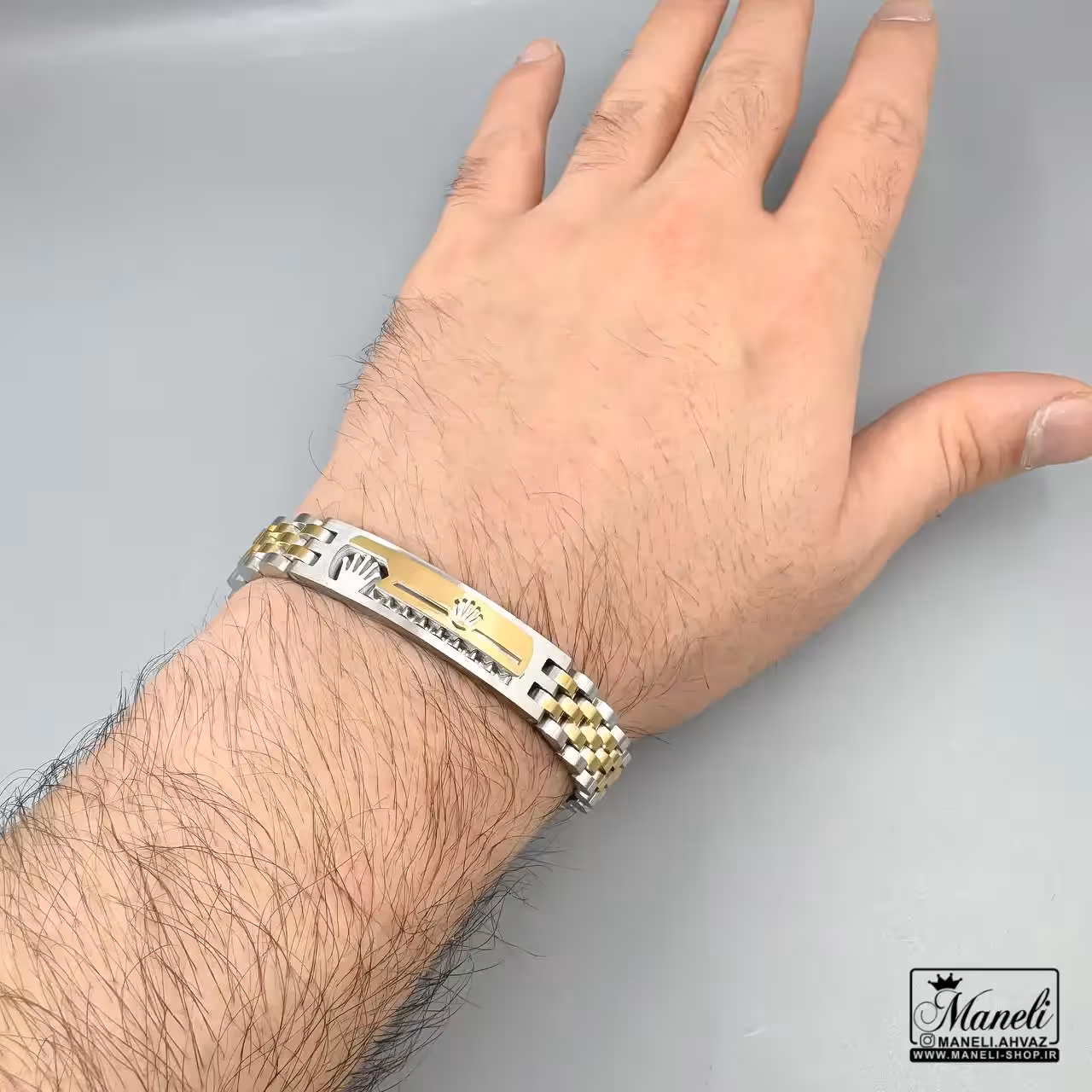 دستبند رولکس پلاک دار ( طلایی نقره ای ) | استیل | درجه یک 14040315