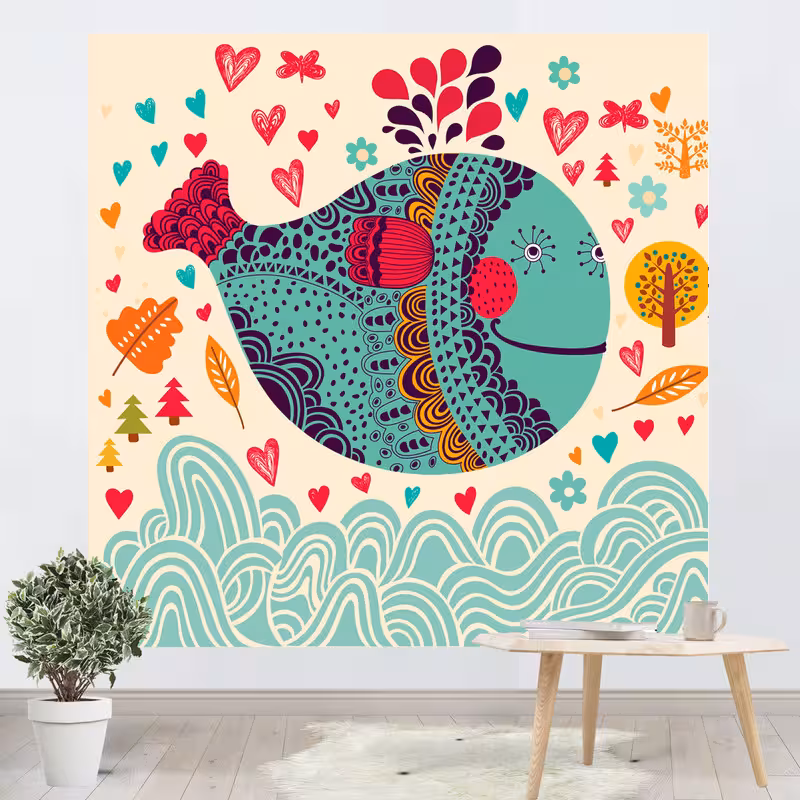 پوستر پارچه ای فیانی طرح بکدراپ نقاشی ماهی کد F01