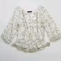 شومیز زنانه گلدار برند زارا اورجینال ، مدل تور گلدوزی شده آستردار