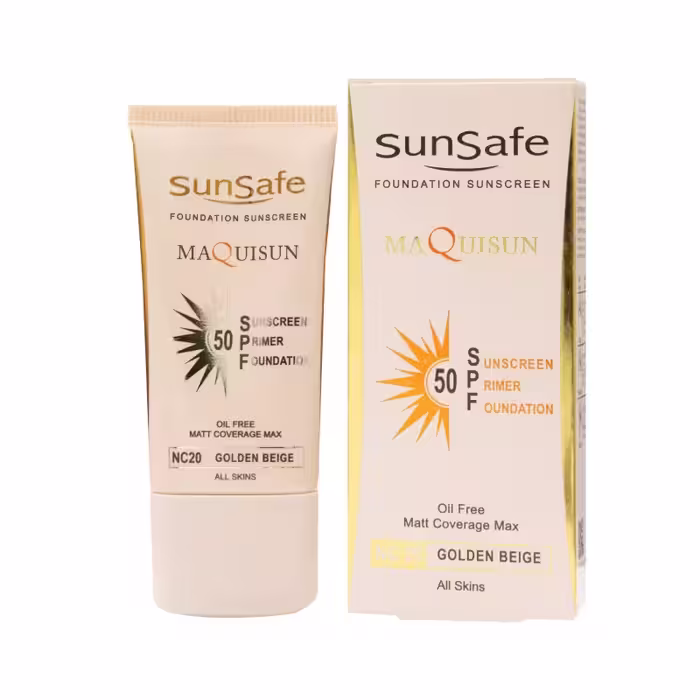 کرم ضد آفتاب SPF50 پودری و پرایمری بژ طلایی سان سیف – NC20 پوشاننده ناهمواری و لکه های پوست