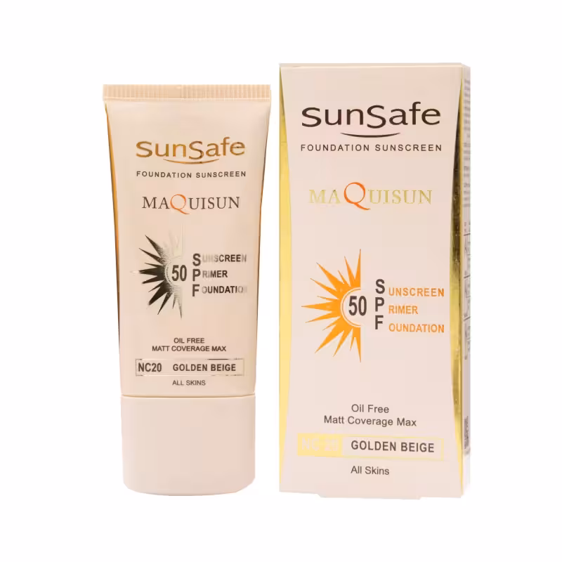 کرم ضد آفتاب SPF50 پودری و پرایمری بژ طلایی سان سیف – NC20 پوشاننده ناهمواری و لکه های پوست