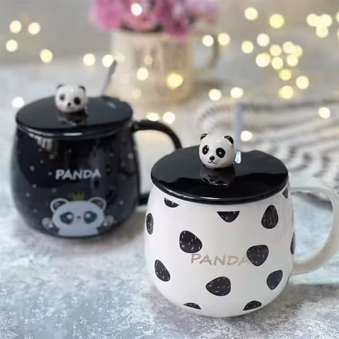 ماگ درب دار سرامیکی طرح پاندا