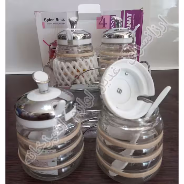 جا ادویه 4 عددی استند دار شیشه ای