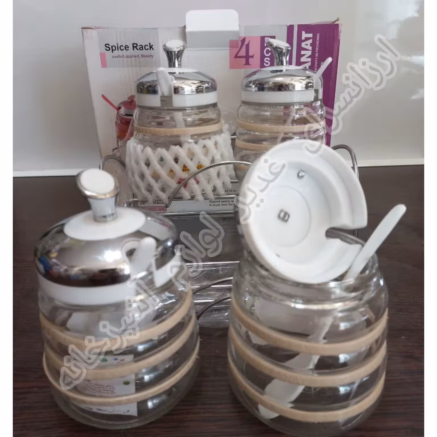 جا ادویه 4 عددی استند دار شیشه ای