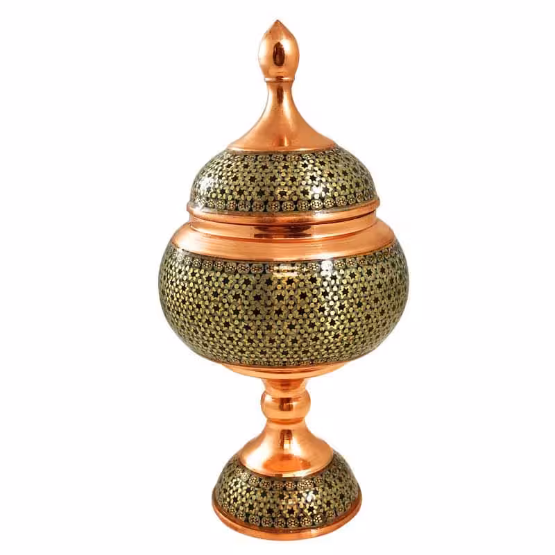 شکلات خوری پایه دار مس و خاتم کاری 25 سانتیمتر