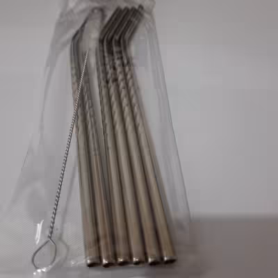 نی شربت خوری طرح پیچی بسته 6 عددی بهمراه فرچه نظافت