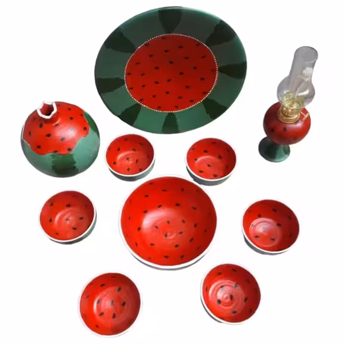 ست 10 تکه ظروف پذیرایی سفالی مدل هندوانه کد 0010