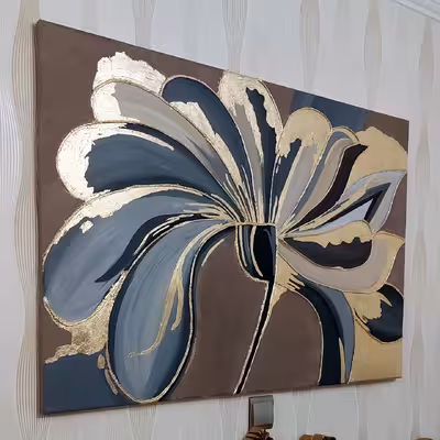 تابلو نقاشی ورق طلا طرح گل دکوراتیو مدل نقش برجسته کد 255