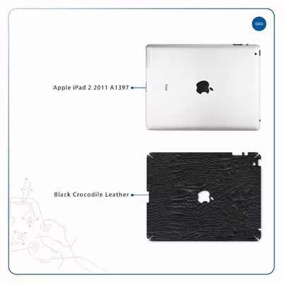 برچسب پوششی ماهوت مدل Black-Crocodile-Leather مناسب برای تبلت اپل iPad 2 2011 A1397