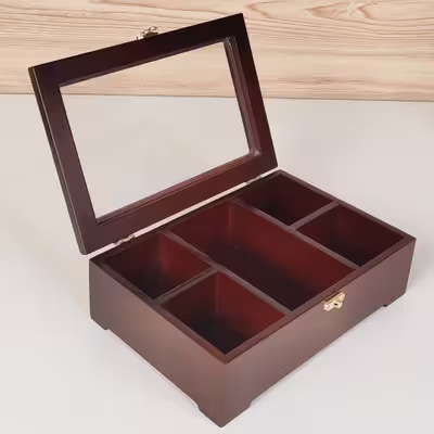جعبه چای کیسه ای مدل پنج پارت پایه چوبی رُستیک کد 3002