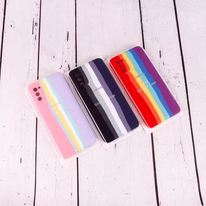 قاب محافظ لنزدار سیلیکونی با طرح رنگین کمانی برای Samsung Galaxy A03s و A02s