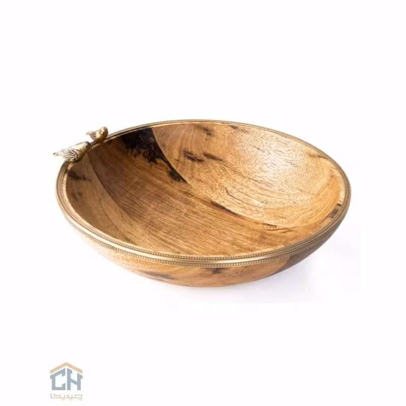 میوه خوری چوب و برنج گرد گلدکیش طرح WOOD مدل GK829482