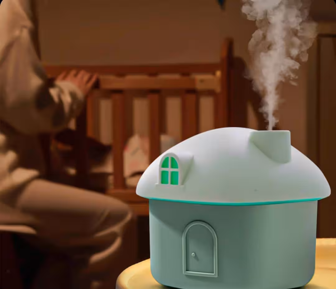 بخور سرد و چراغ خواب طرح خانه رنگبندی سبز وصورتی