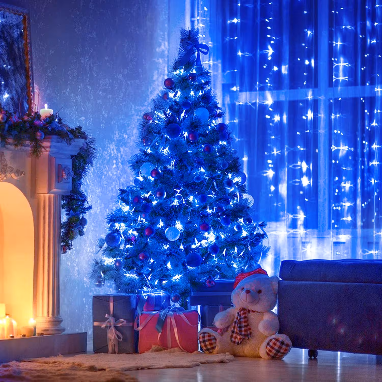 ریسه آبی ال ای دی سوزنی حدودا 9متری  ریموت دار کیفیت بالا