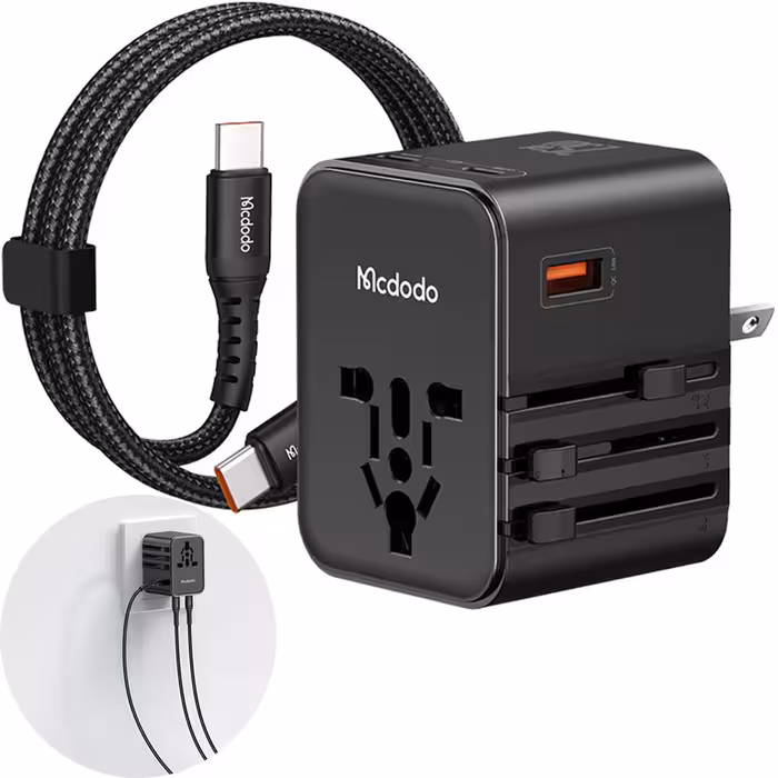 تبدیل پریز و شارژر دیواری مسافرتی USB و تایپ‌سی 25 وات مک‌دودو CP-3260 با کابل تایپ‌سی به تایپ‌سی