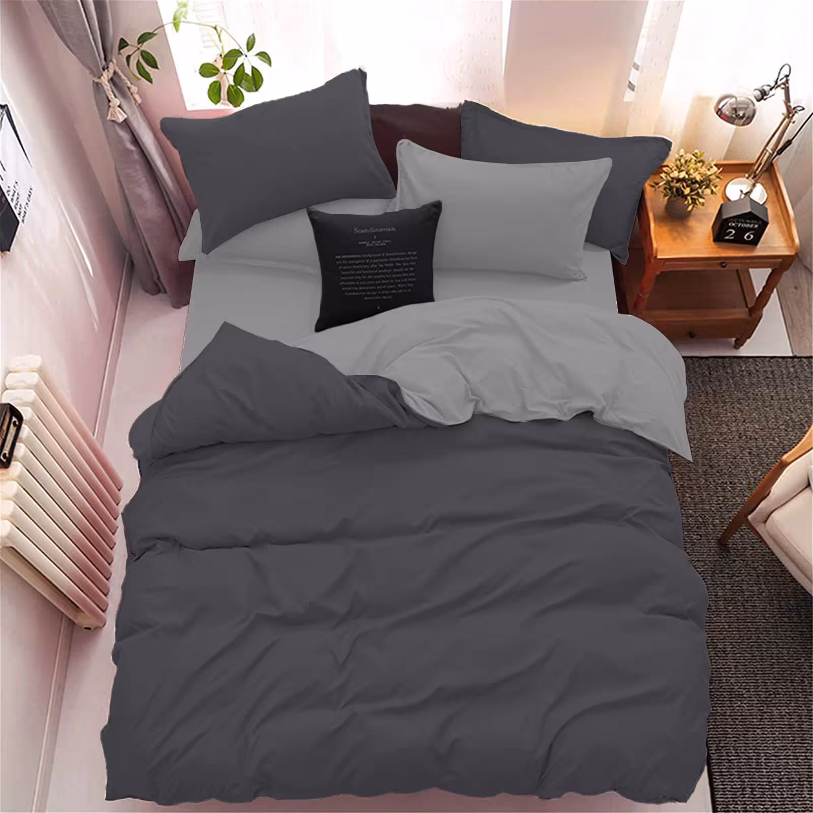 سرویس روتختی کاوری دورنگ چیداری طوسی تیره یک نفره سه تکه