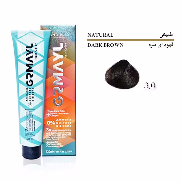 رنگ موی بدون آمونیاک گرمایل رنگ قهوه ای تیره شماره 30 حجم 120 میل