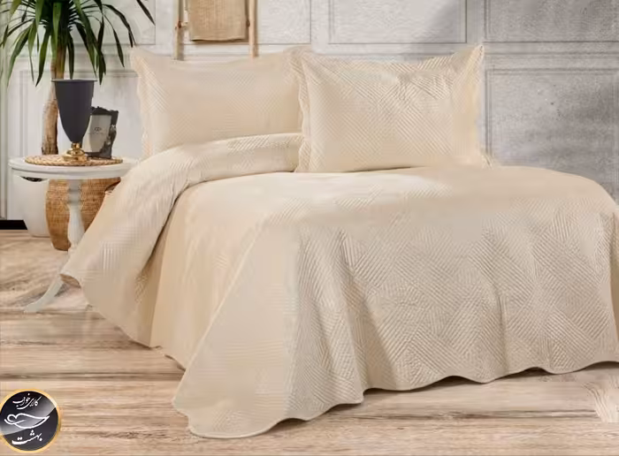 روتختی دونفره مخمل برند Toyo ترک (سه تکه - کرم روشن)