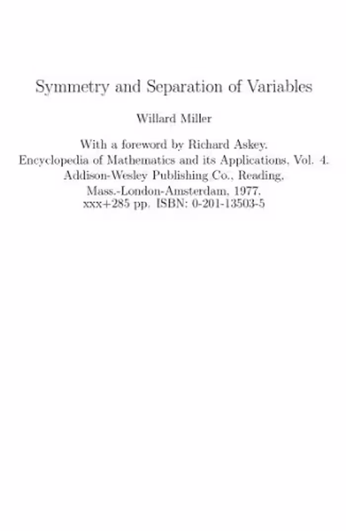 خرید و دانلود نسخه کامل کتاب Symmetry and Separation of Variables