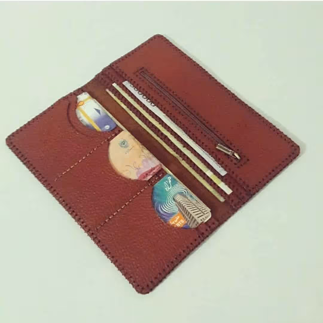 کیف پول کتی چرم گاوی دست دوز 