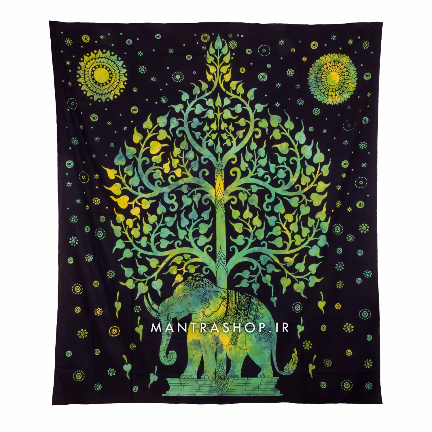 بکدراپ تپستری هندی طرح فیل و درخت زندگی سبز (روتختی دو نفره) کد 218