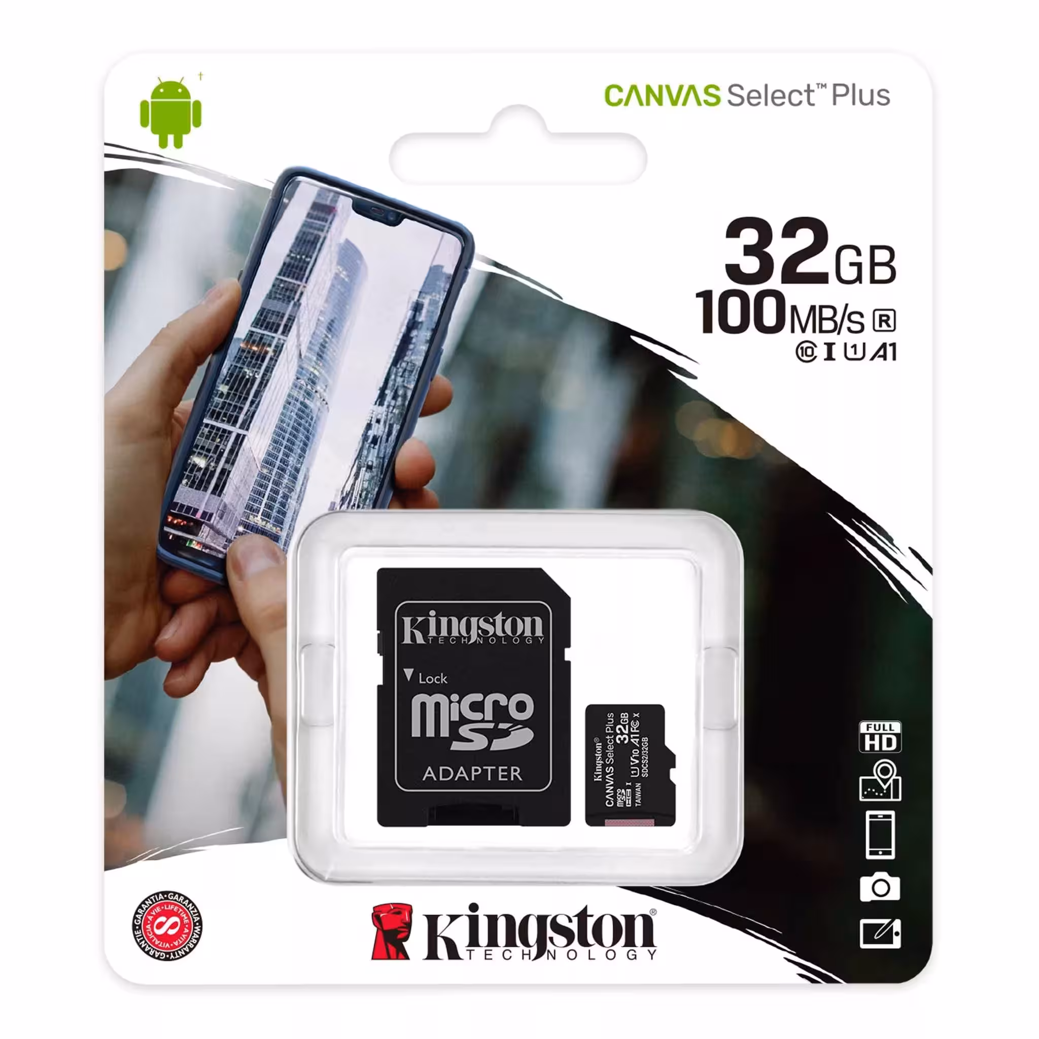 کارت حافظه microSDXC کینگستون مدل CANVAS کلاس 10 استاندارد UHS-I U1 سرعت 100MBps ظرفیت 32 گیگابایت به همراه آداپتور SD