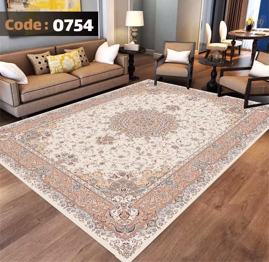 کاورفرش روفرشی دورکشدار گوشه لیفه ای کرم  قهوه ای کد 0754