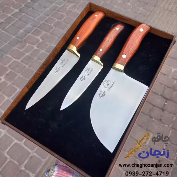 سرویس چاقو سرآشپز برند مروارید تیغه استیل دسته پادوک