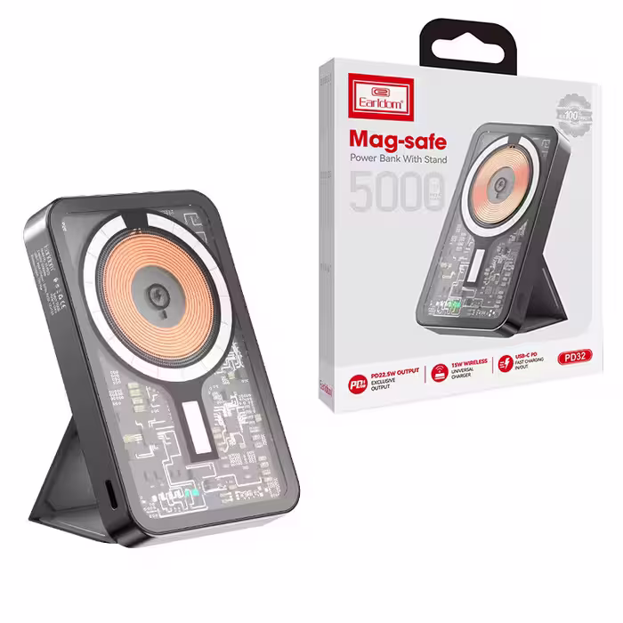 پاور بانک بی سیم فست شارژ ارلدام ET-PD32 QC PD 22.5W ظرفیت 5000 میلی آمپر ساعت