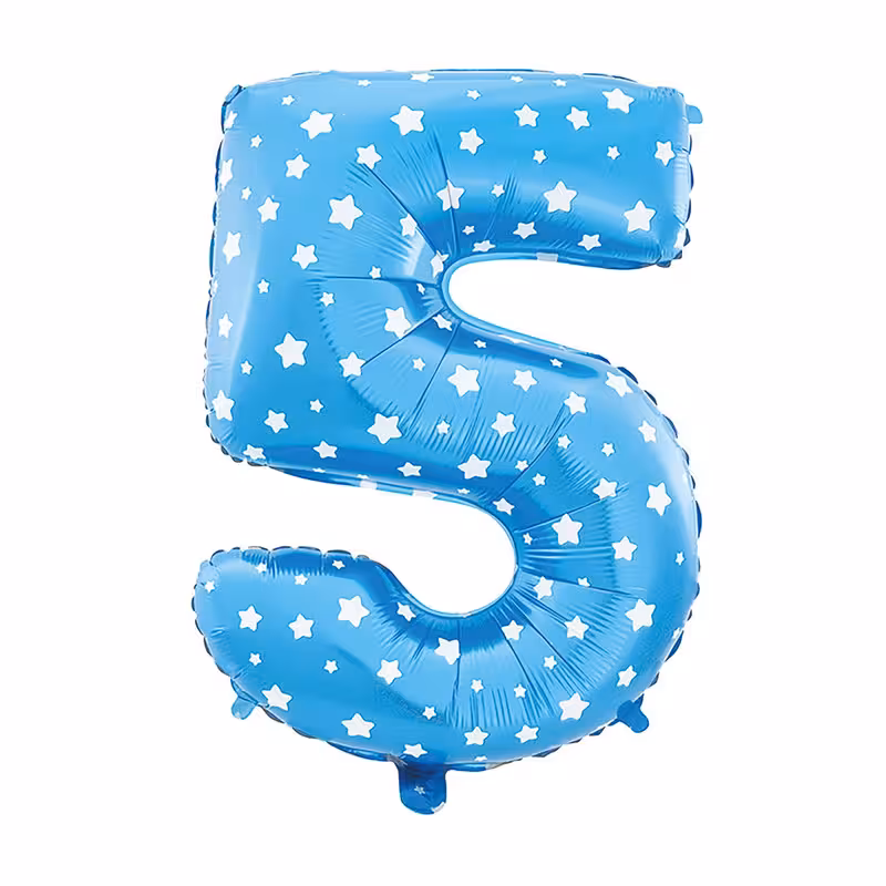 بادکنک فویلی هپی بری عدد 5 سایز 32 اینچ طرح ستاره ای