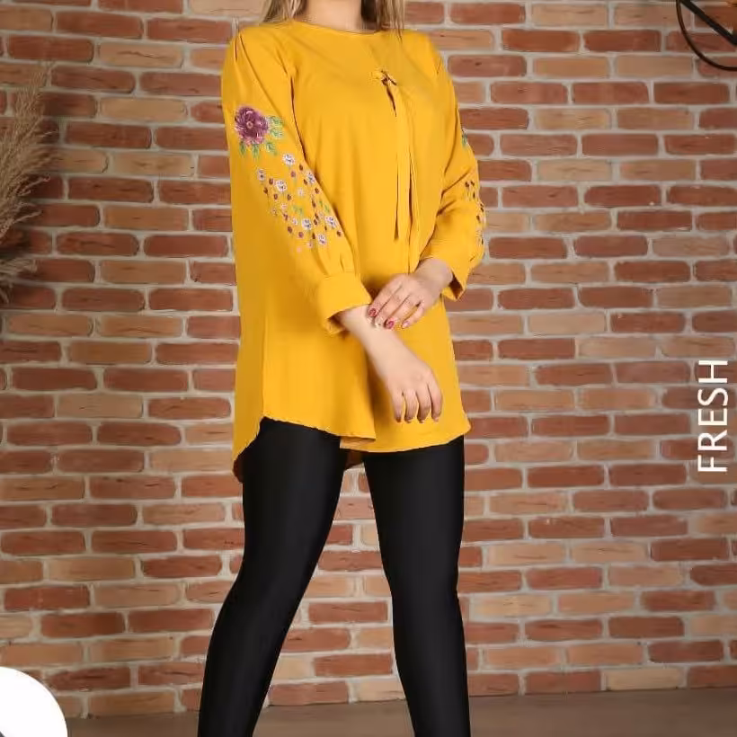 تونیک گل جنس ابرو بادی رنگ طوسی و مشکی موجود سایز XL