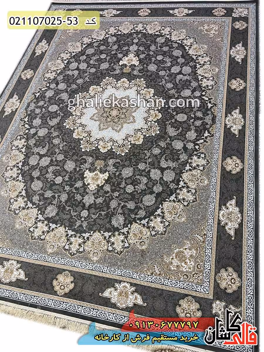 فرش طلاکوب 700 شانه طرح آنیسا زمینه دودی کاشان
