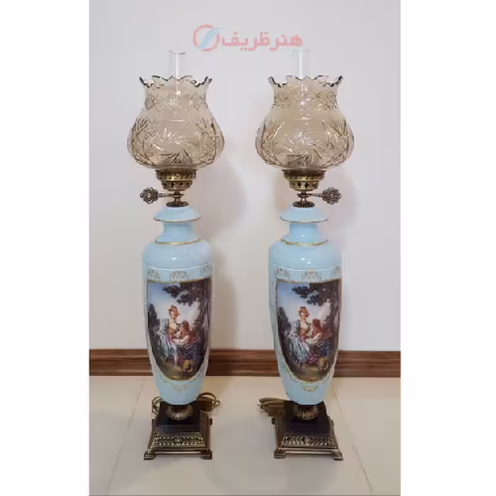 چراغ ستون سرامیکی طرح ایتالیایی تمام برنز
