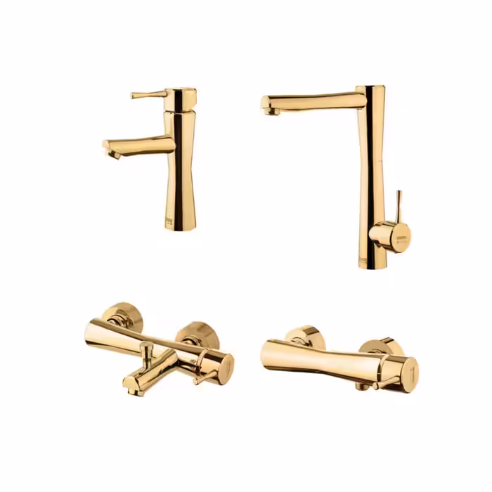 ست چهار تکه شیرآلات درخشان مدل فلاور طلایی